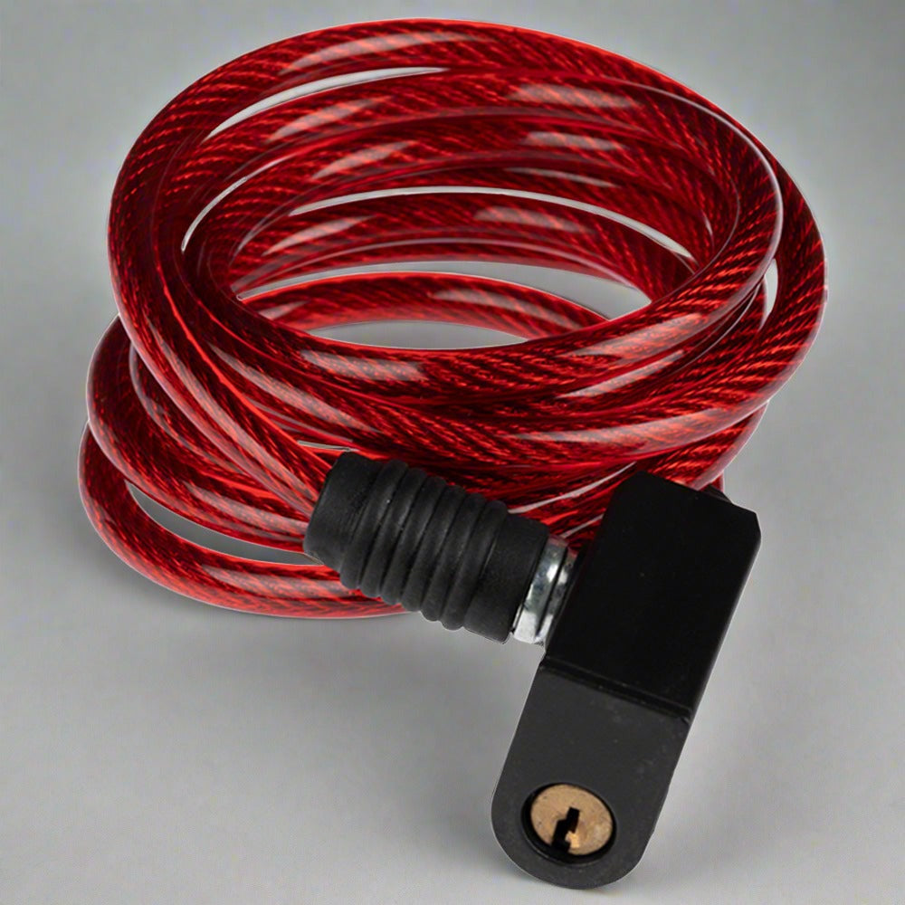 Candado de cable espiral rojo con soporte GW