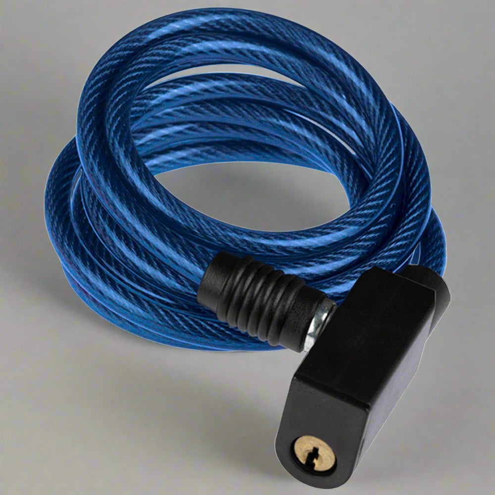 Candado de cable espiral azul con soporte GW